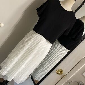 Anthropologie Black and White Pleated Midi Dress NWT